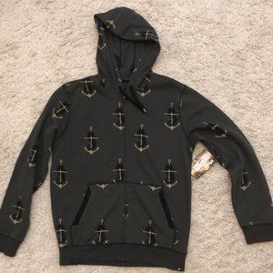 MENS HURLEY Hoody ZipUp Sweatshirt NEW w-tag - MEDIUM- Nautical Boat Anchors